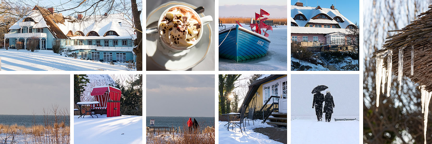 verschneite Wintermotive in Ahrenshoop, symbolisch für Aktionsangebot im Winter